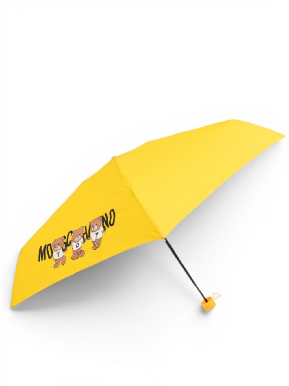 Moschino Logo Compact Umbrella Yellow Teddy Bear Print Auto Open NIB